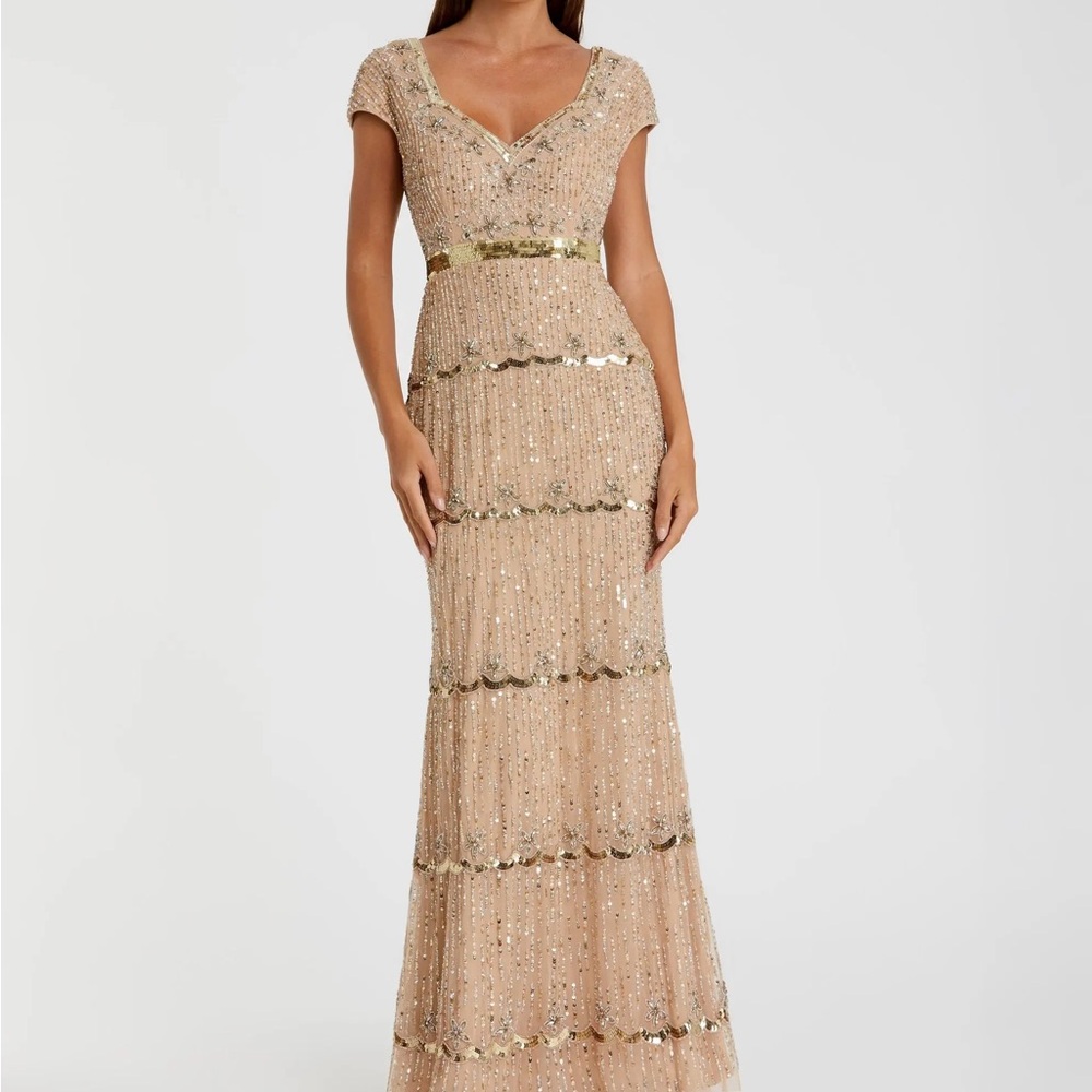 ✔️#88B BNWT MAC DUGGAL Sweetheart Neckline Beaded Sequin Column Gown #9089